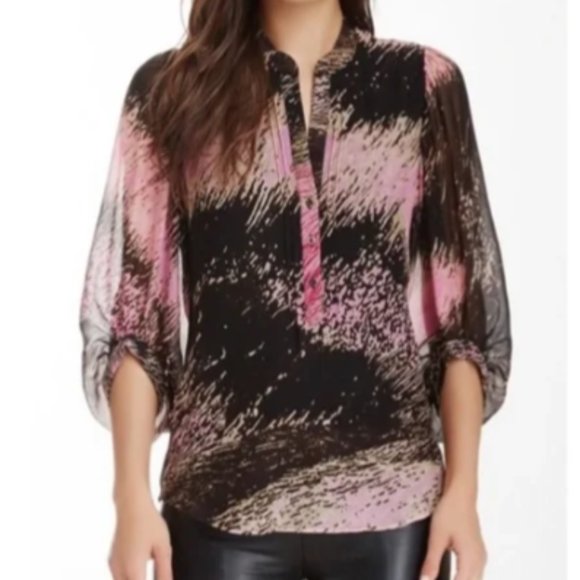 Diane Von Furstenberg Tops - BOGO DVF Diane Von Furstenberg Syrah Silk Ballooon Sleeve Abstract Print Blouse